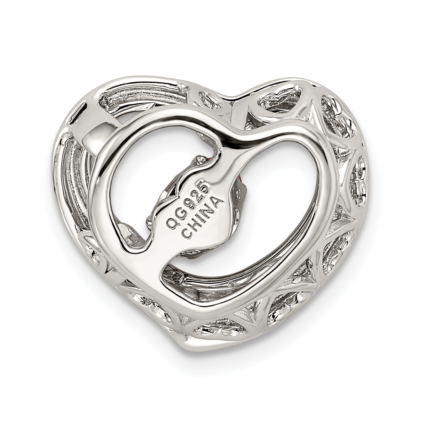 Sterling Silver Platinum-plate Swar Zirconian Vibrant Pink CZ Heart Pendant