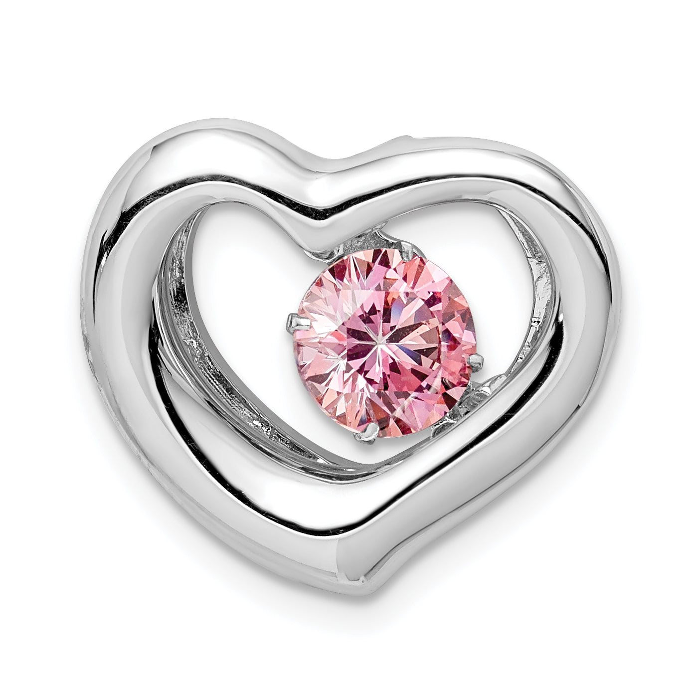 Sterling Silver Platinum-plate Swar Zirconia Vibrant Pink CZ Heart Pendant