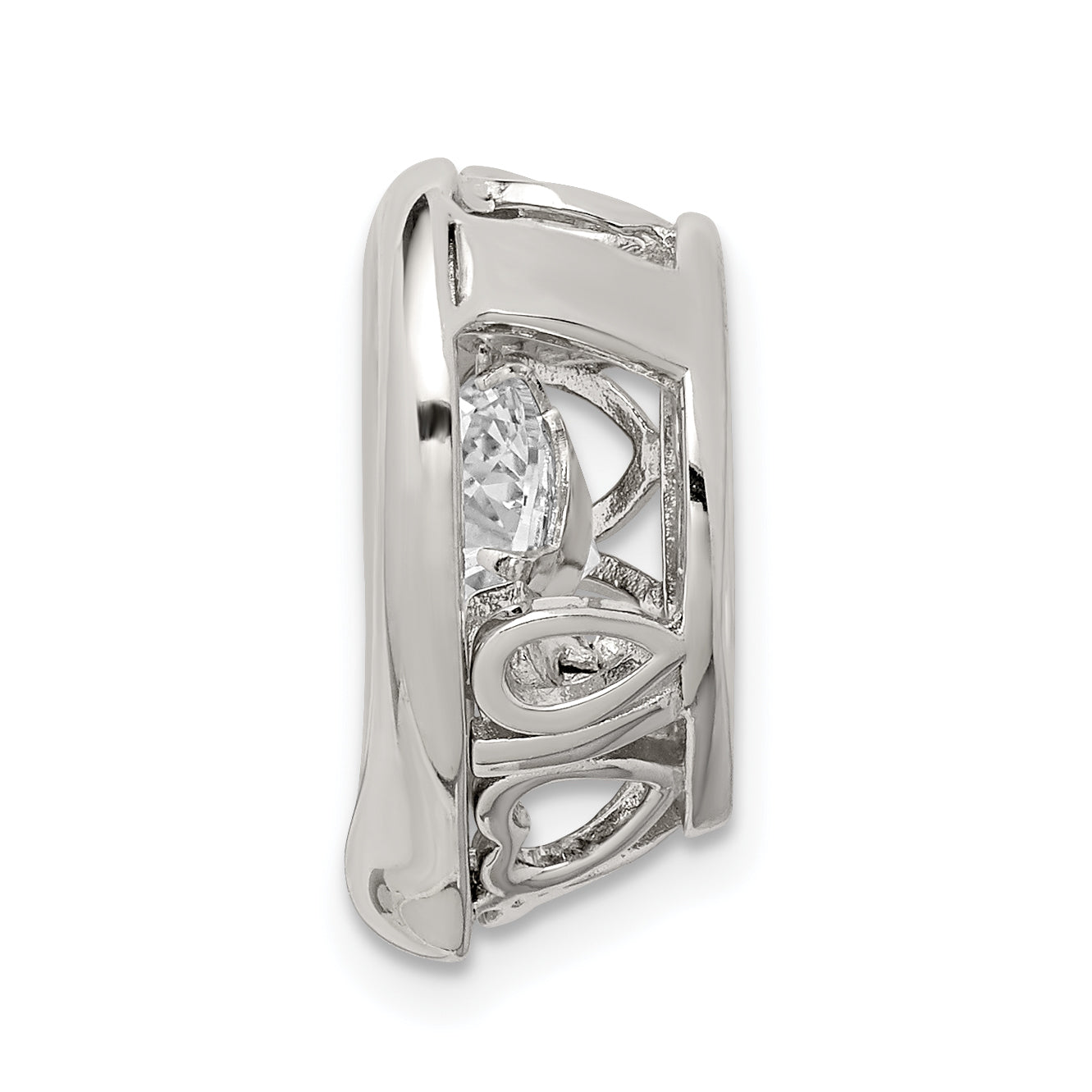 Sterling Silver CZ Heart Pendant with Platinum-Plate Polished Finish Sophia Jewelers