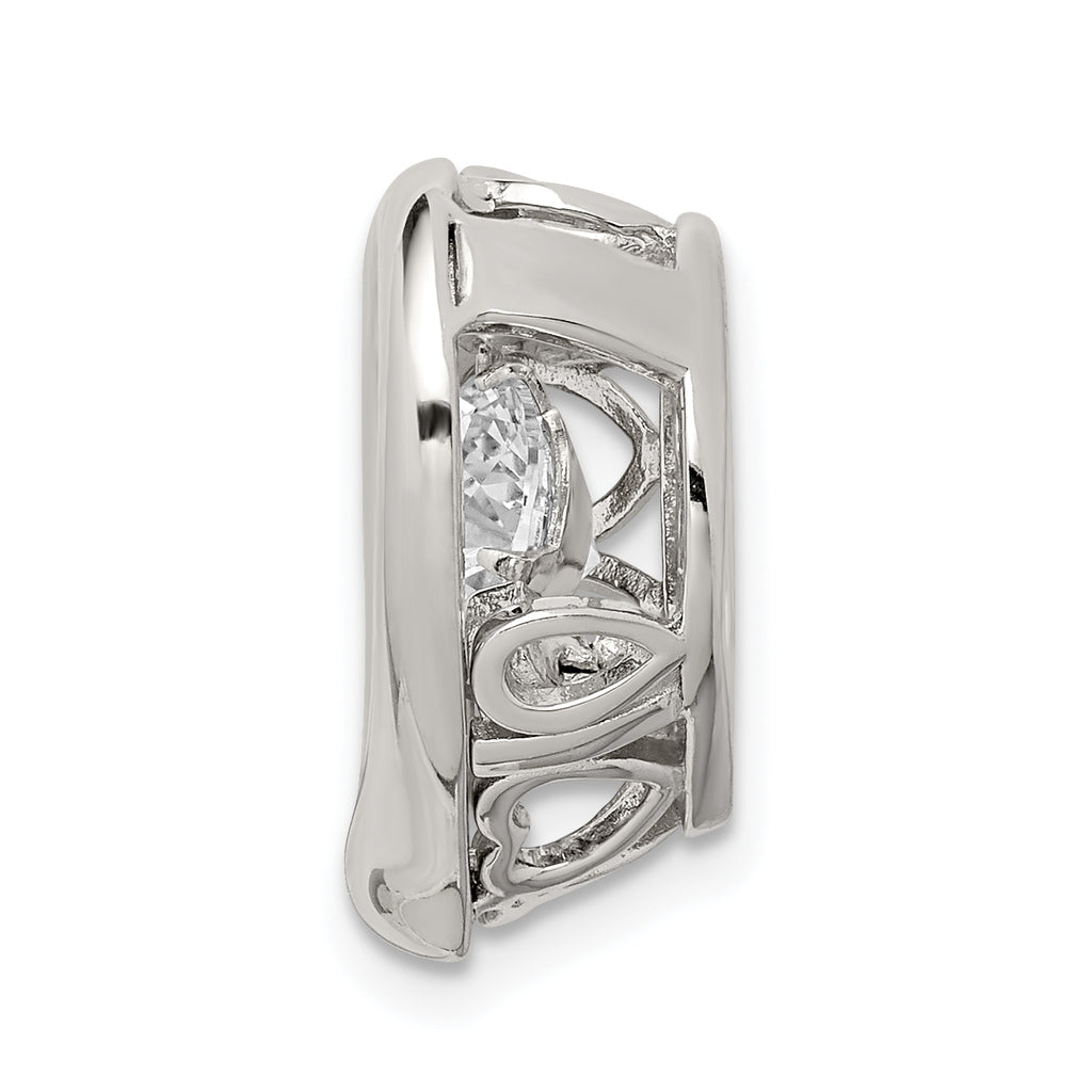 Sterling Silver CZ Heart Pendant with Platinum-Plate Polished Finish Sophia Jewelers
