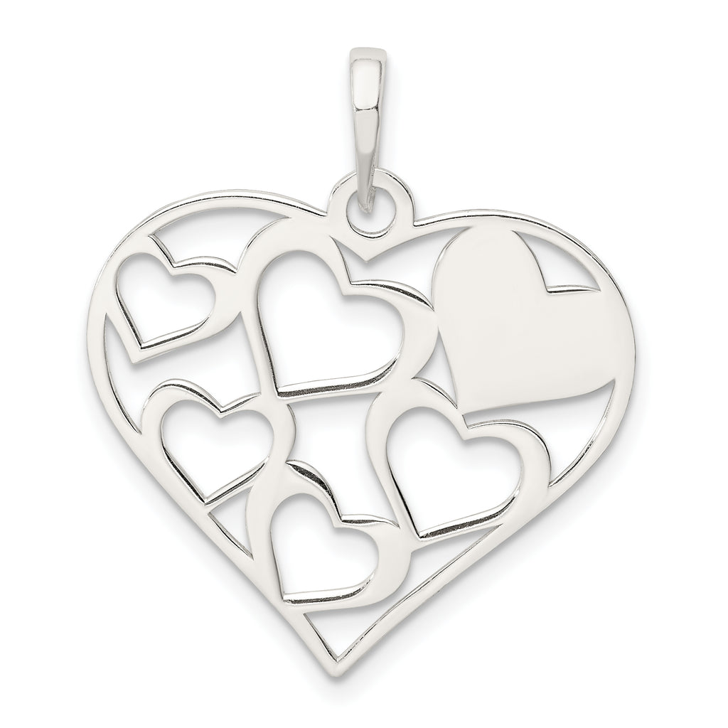 Sterling Silver 925 Heart Pendant with Polished Mom Engraving