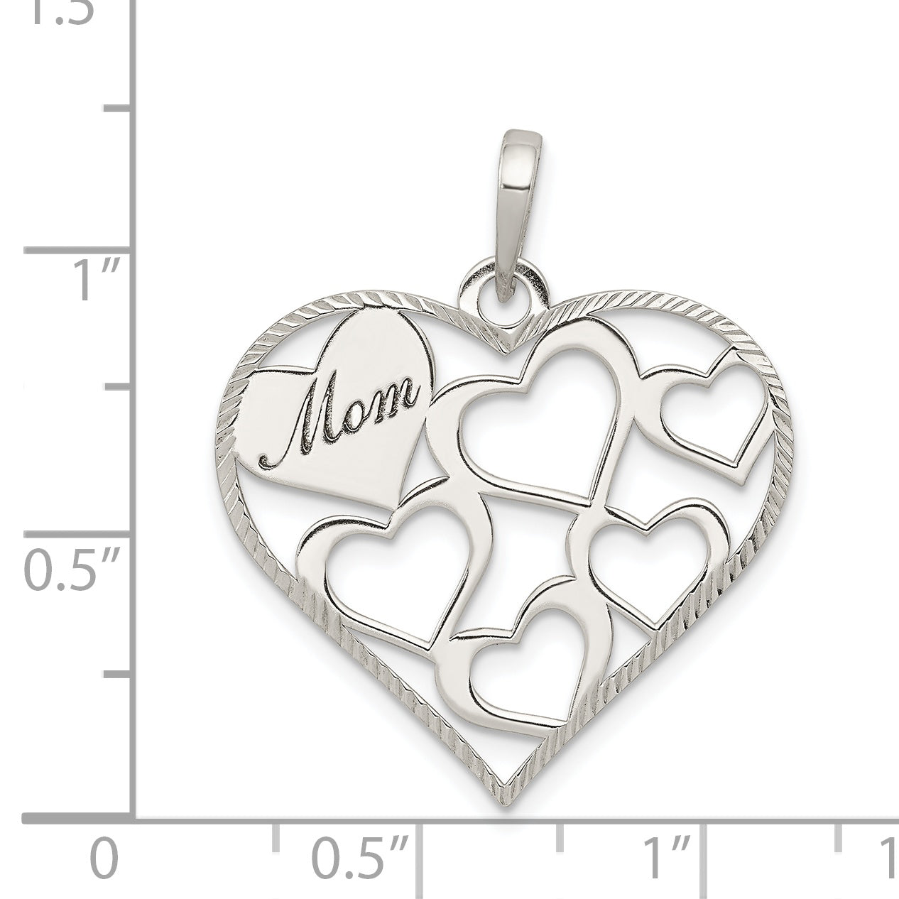 Sterling Silver 925 Heart Pendant with Polished Mom Engraving