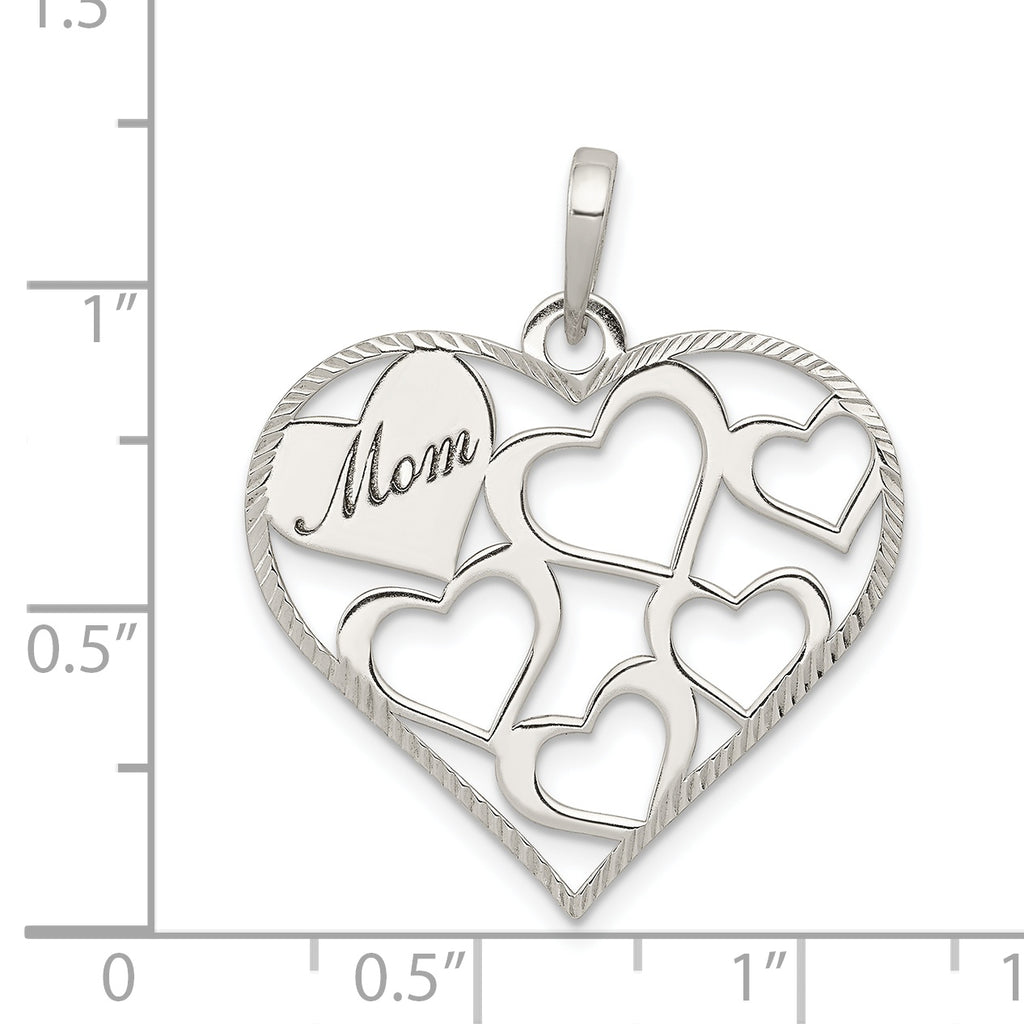 Sterling Silver 925 Heart Pendant with Polished Mom Engraving