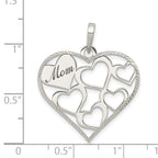 Sterling Silver 925 Heart Pendant with Polished Mom Engraving