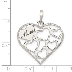 Sterling Silver 925 Heart Pendant with Polished Mom Engraving