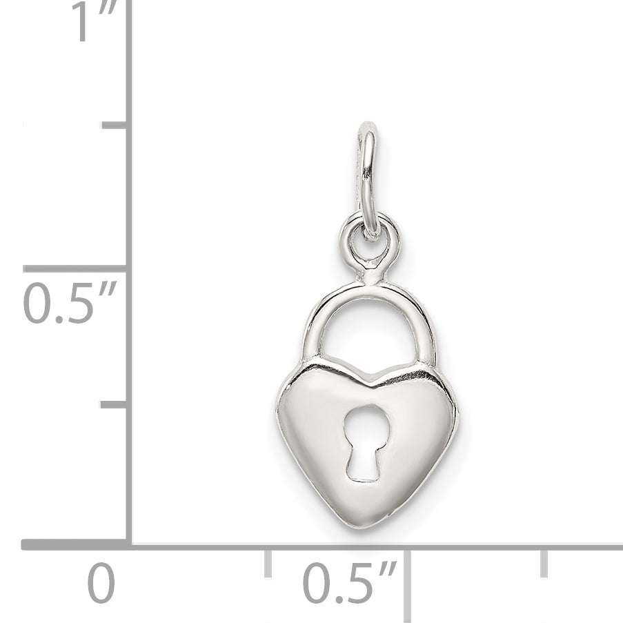 Sterling Silver 925 Heart Lock Charm with Polished Anti-Tarnish Finish