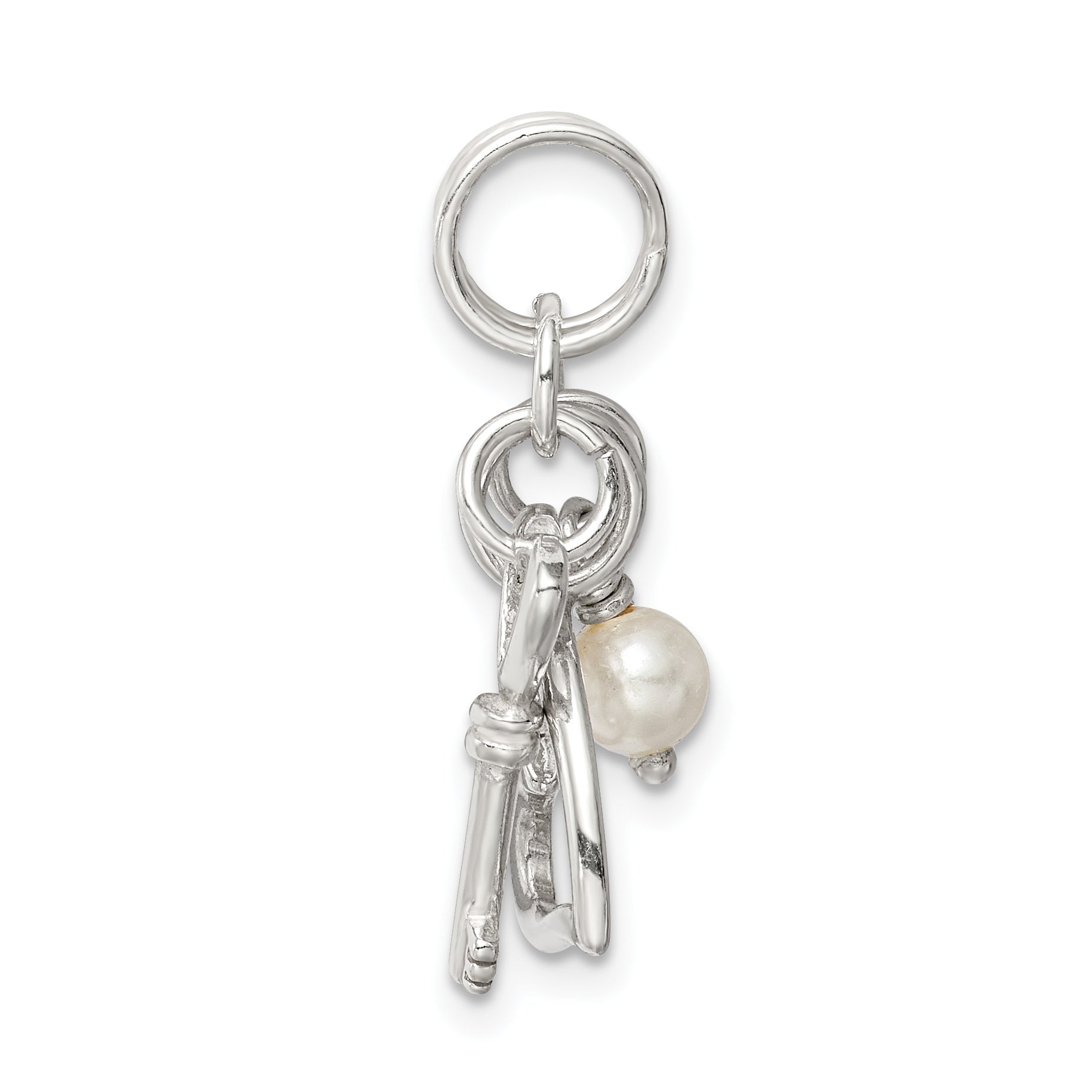 Sterling Silver 925 Heart Key Charm with Simulated Pearl Elegance Secondary image