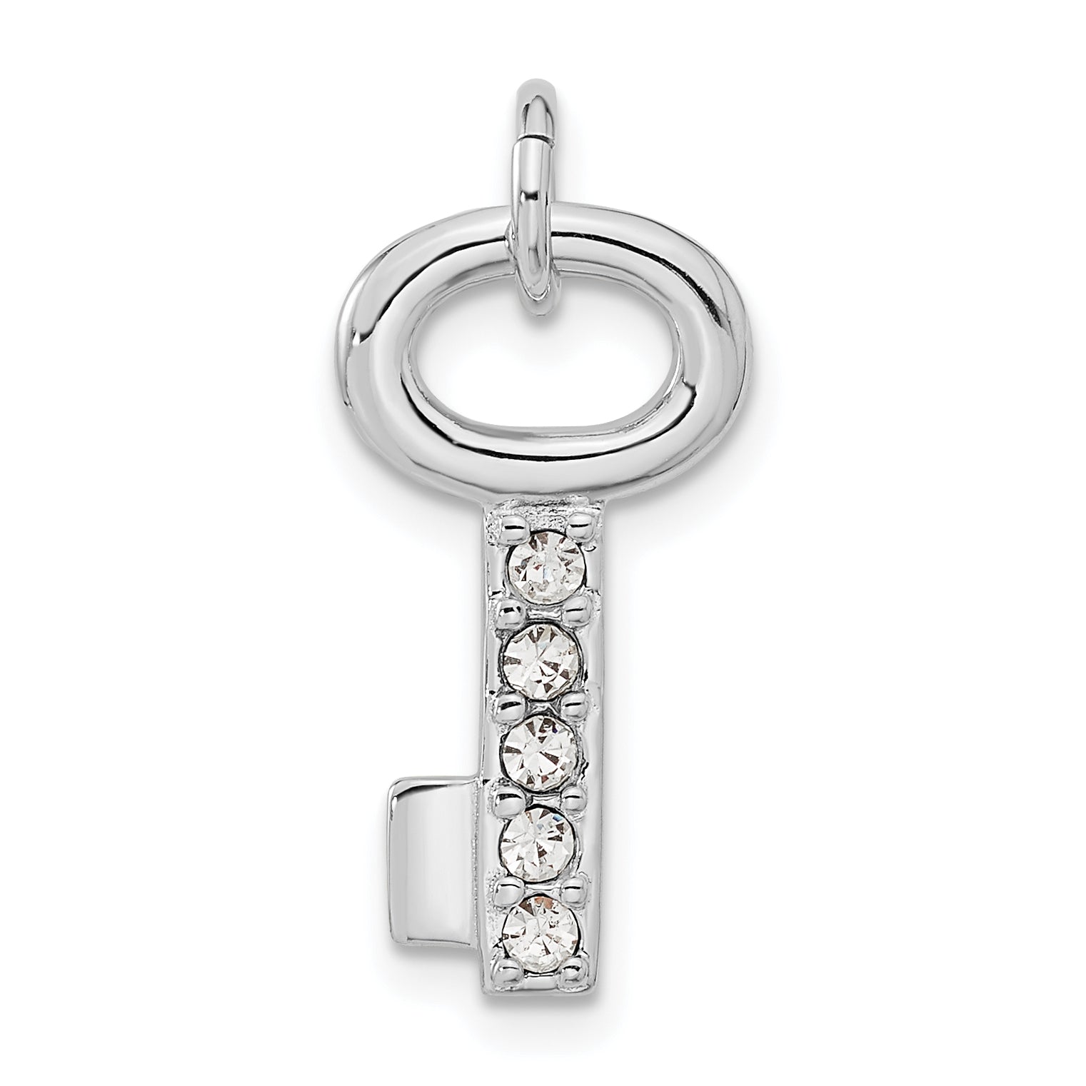 Sterling Silver Rhodium-plated Key w/Crystal Pendant Main image