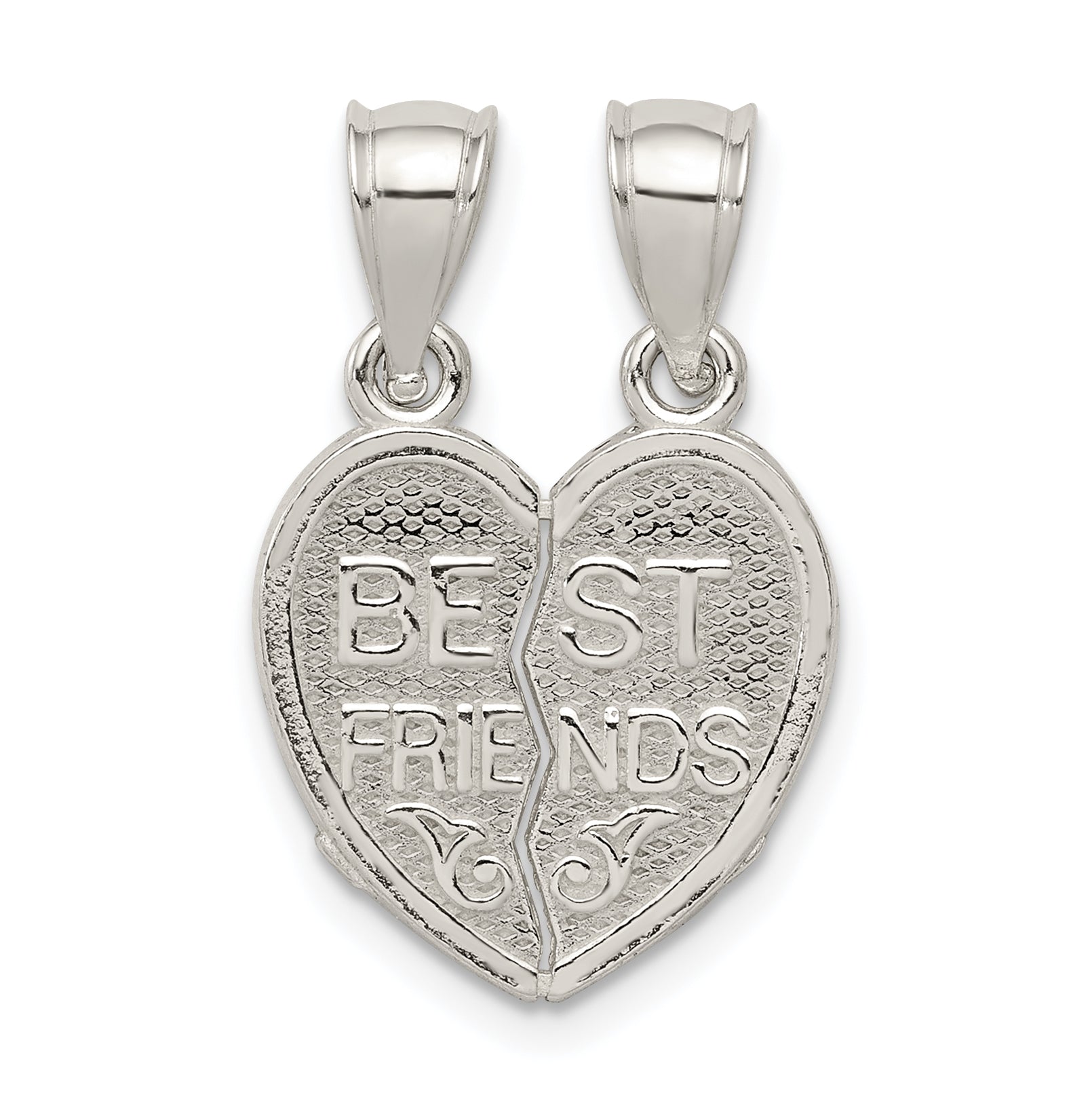 Sterling Silver Polished Mini Best Friends Break Away Heart Pendant Main image