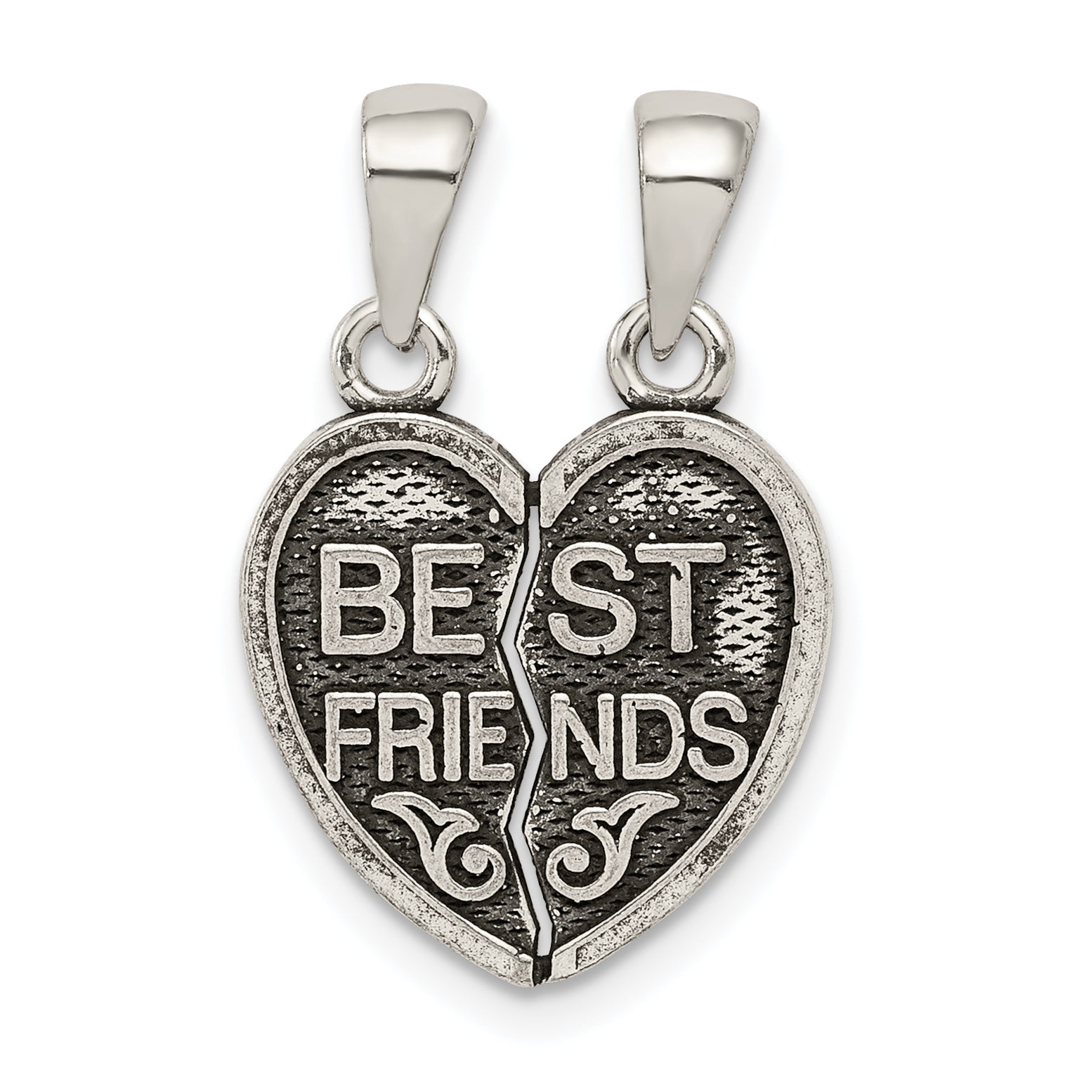 Sterling Silver Antiqued Mini Best Friends Break Away Heart Pendant Main image