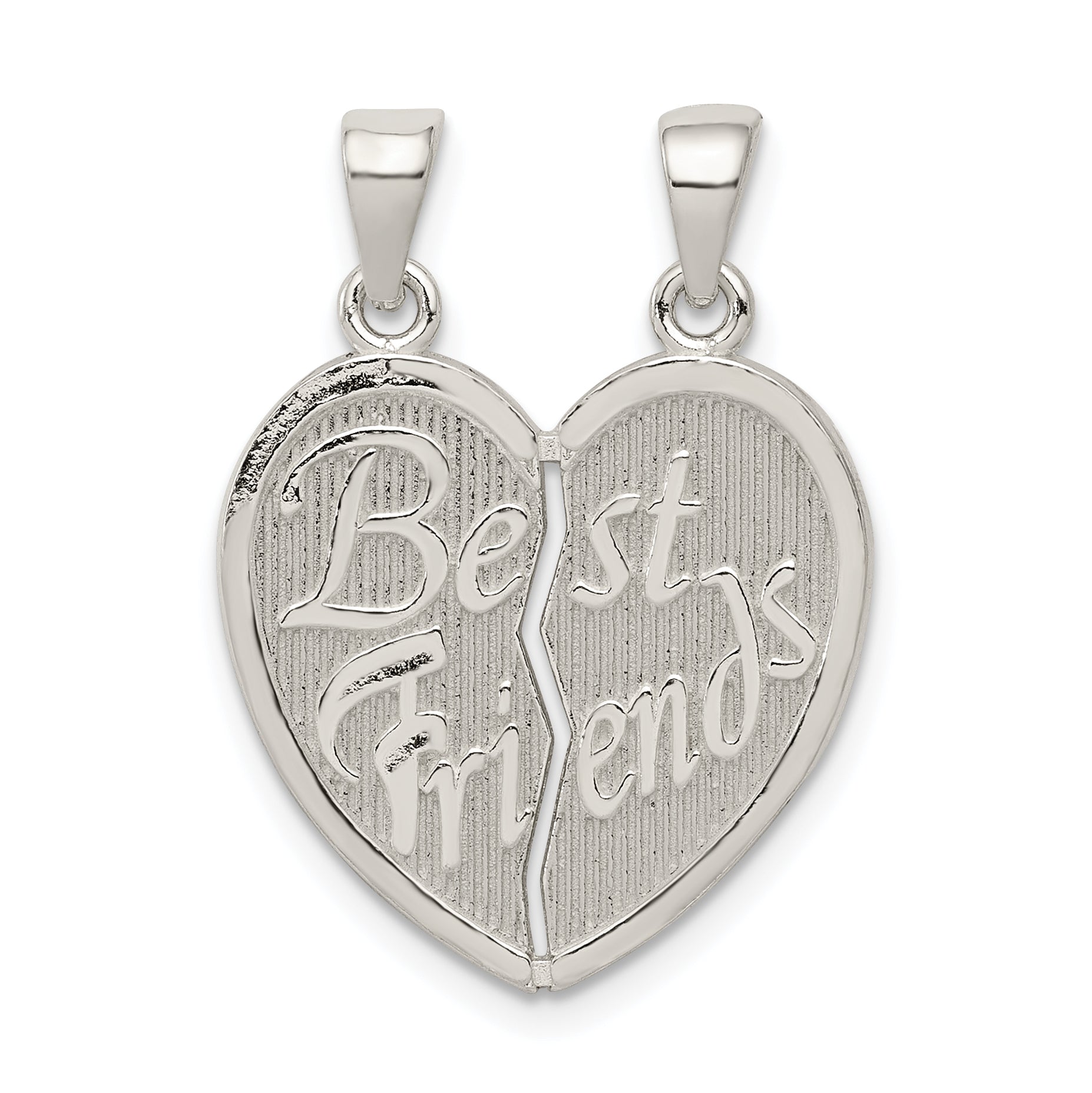 Sterling Silver Polished Best Friends Break Apart Heart Pendant Main image