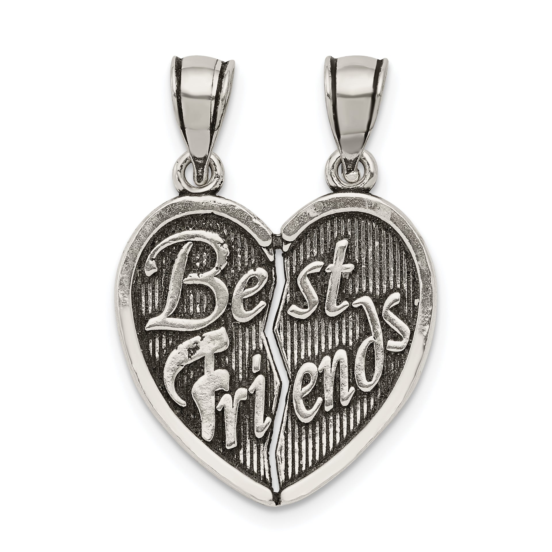 Sterling Silver Antiqued Best Friends Break Apart Heart Pendant Main image