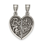 Sterling Silver Antiqued Best Friends Break Apart Heart Pendant