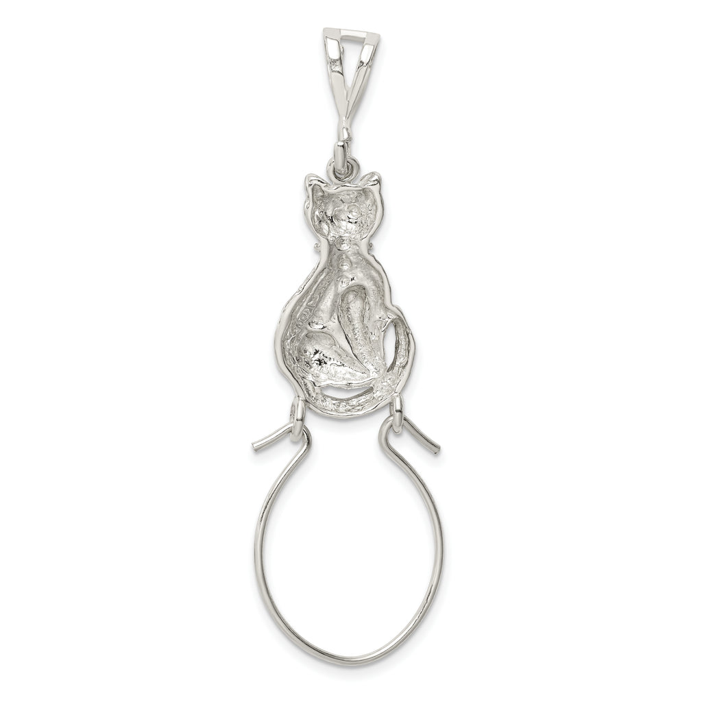 Sterling Silver 925 Cat Charm Pendant with Polished Anti-Tarnish Finish