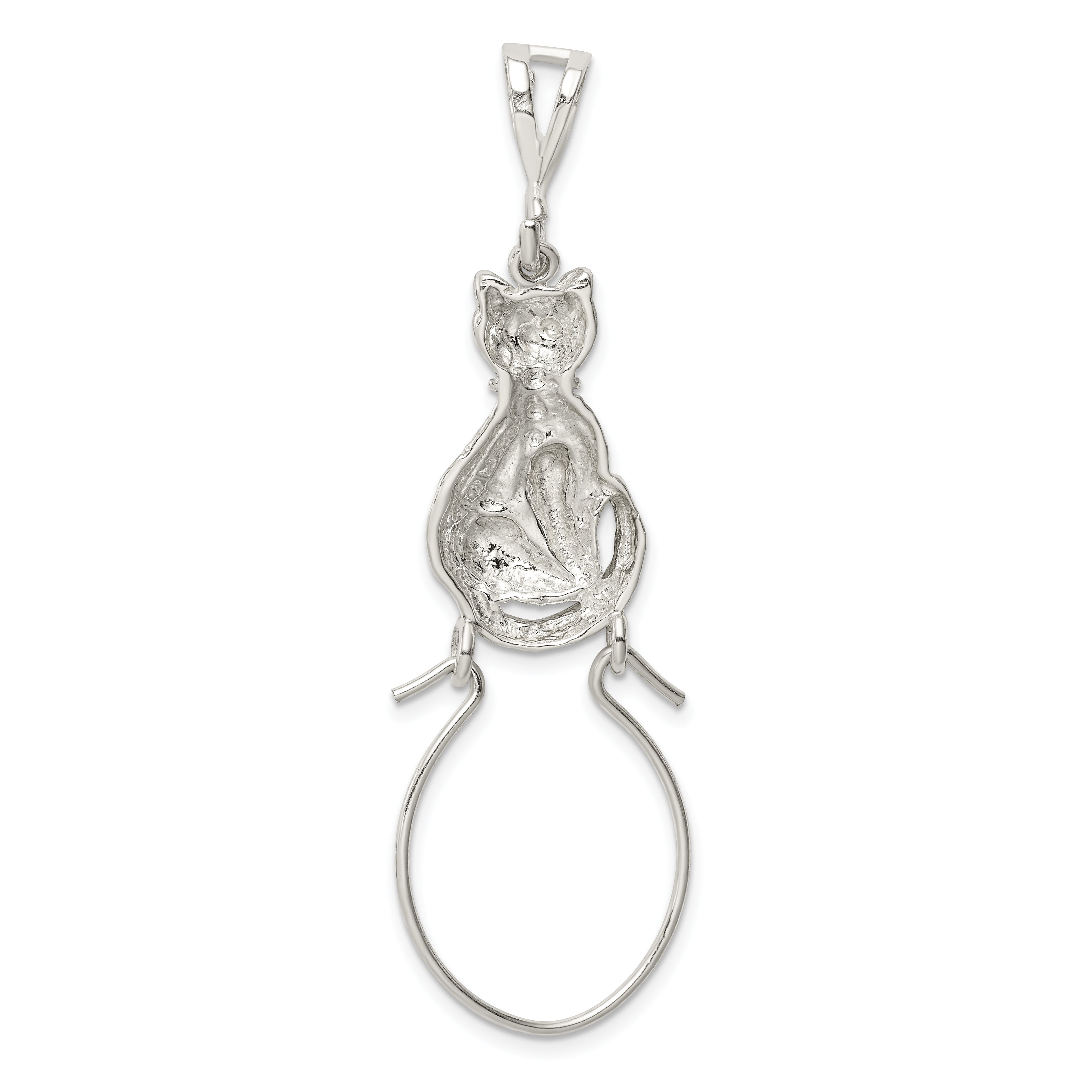 Sterling Silver 925 Cat Charm Pendant with Polished Anti-Tarnish Finish