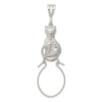 Sterling Silver Polished Sitting Cat Charm Holder Pendant