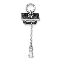 Sophia Jewelers Sterling Silver Graduation Cap Pendant with Black CZ