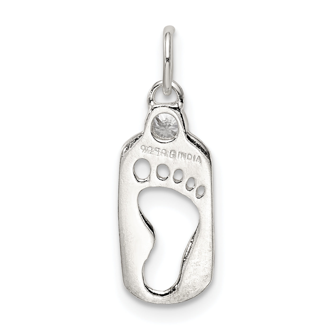 Sterling Silver 925 Polished Footprint CZ Charm by Sophia Jewelers