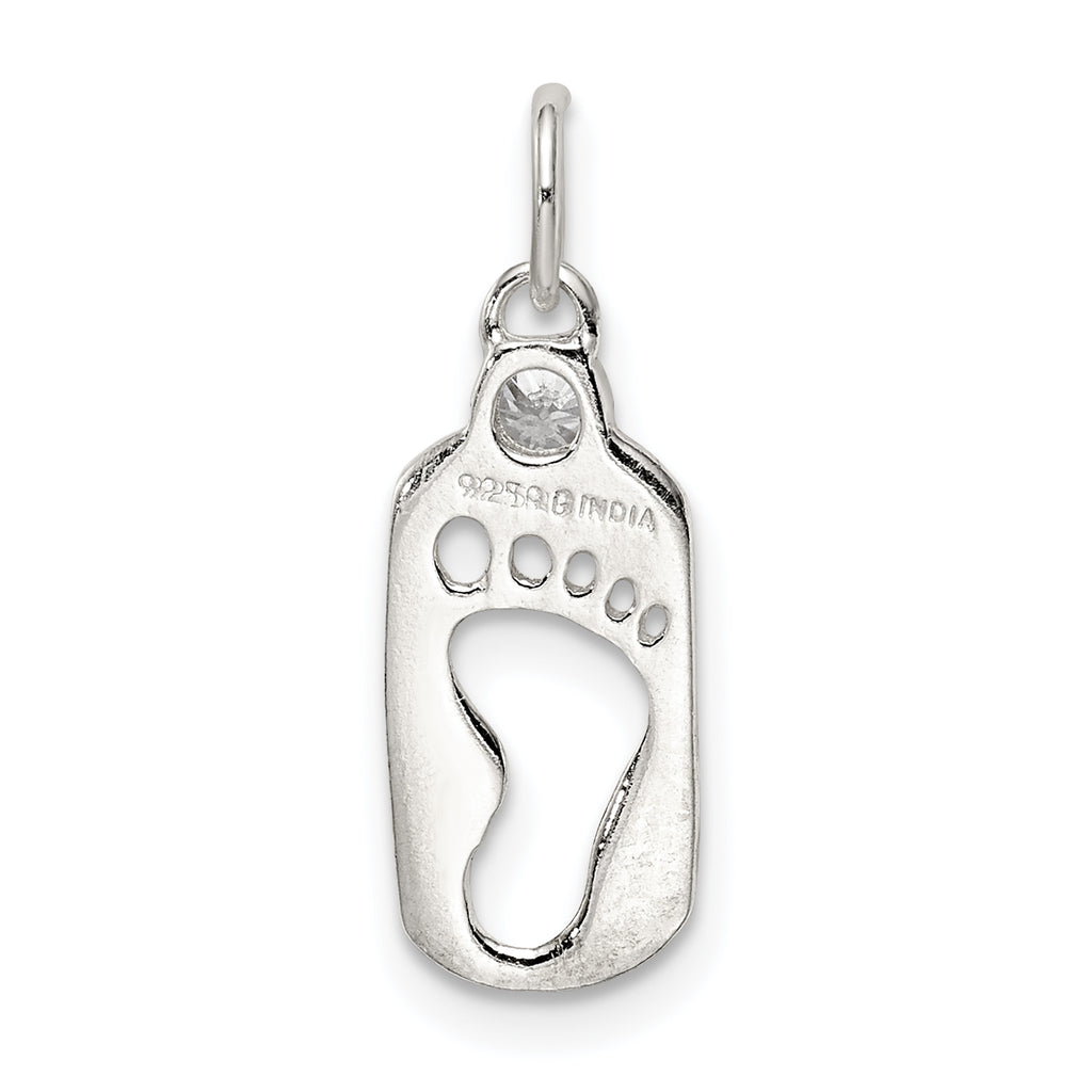 Sterling Silver 925 Polished Footprint CZ Charm by Sophia Jewelers