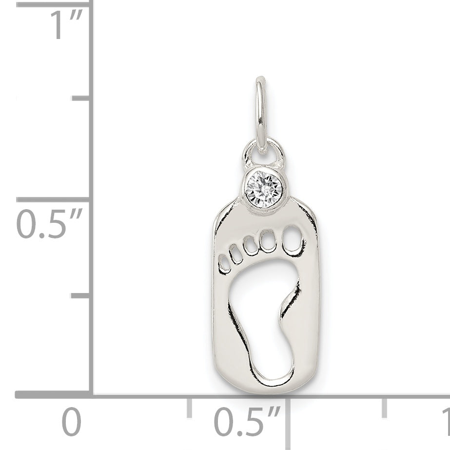 Sterling Silver 925 Polished Footprint CZ Charm by Sophia Jewelers
