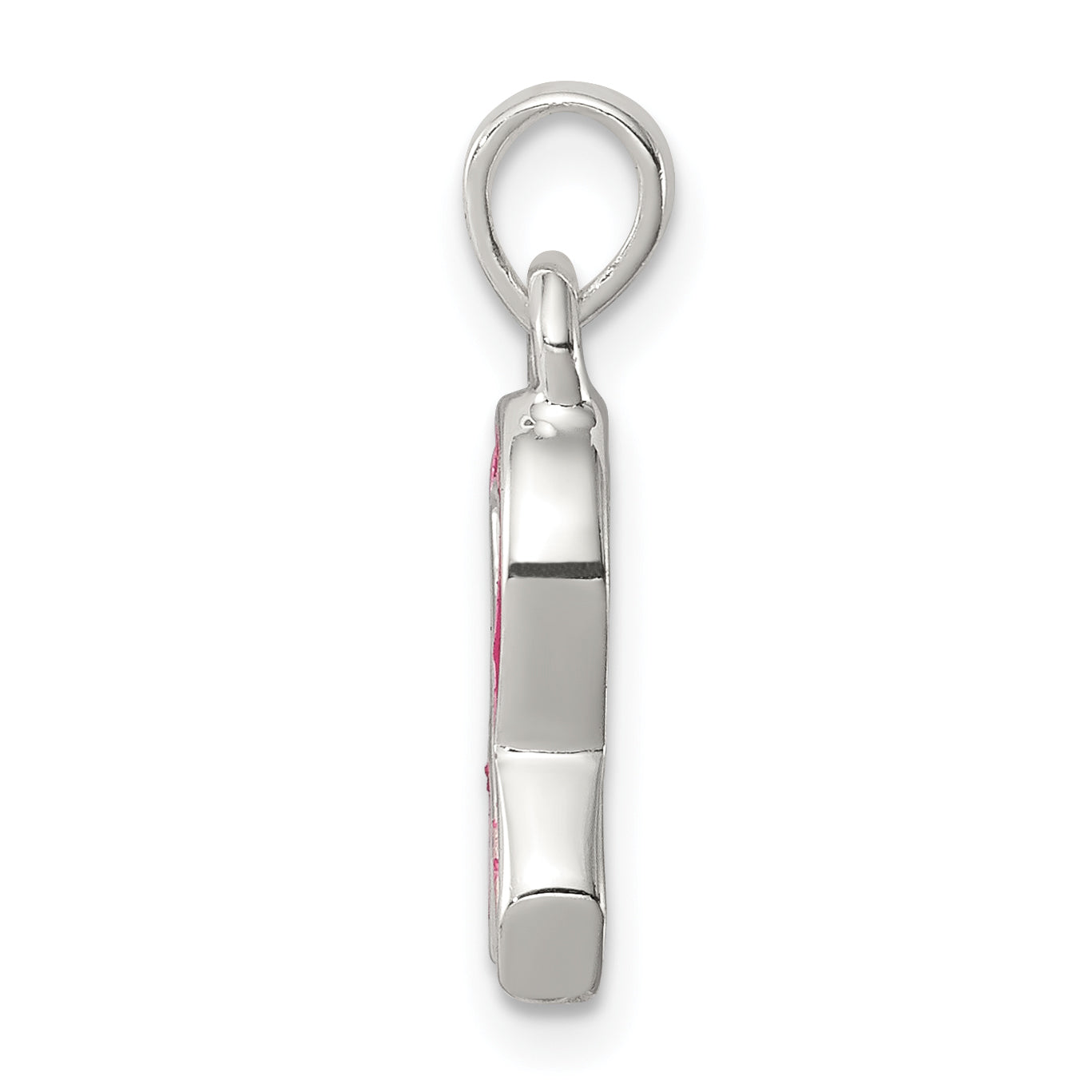 Sophia Jewelers Sterling Silver Pink Enamel Ribbon Pendant Polished Finish