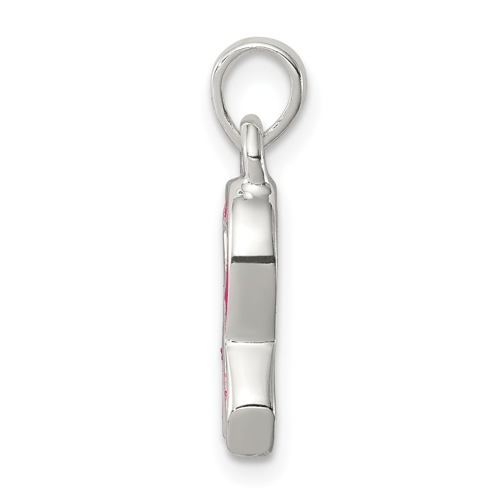 Sophia Jewelers Sterling Silver Pink Enamel Ribbon Pendant Polished Finish