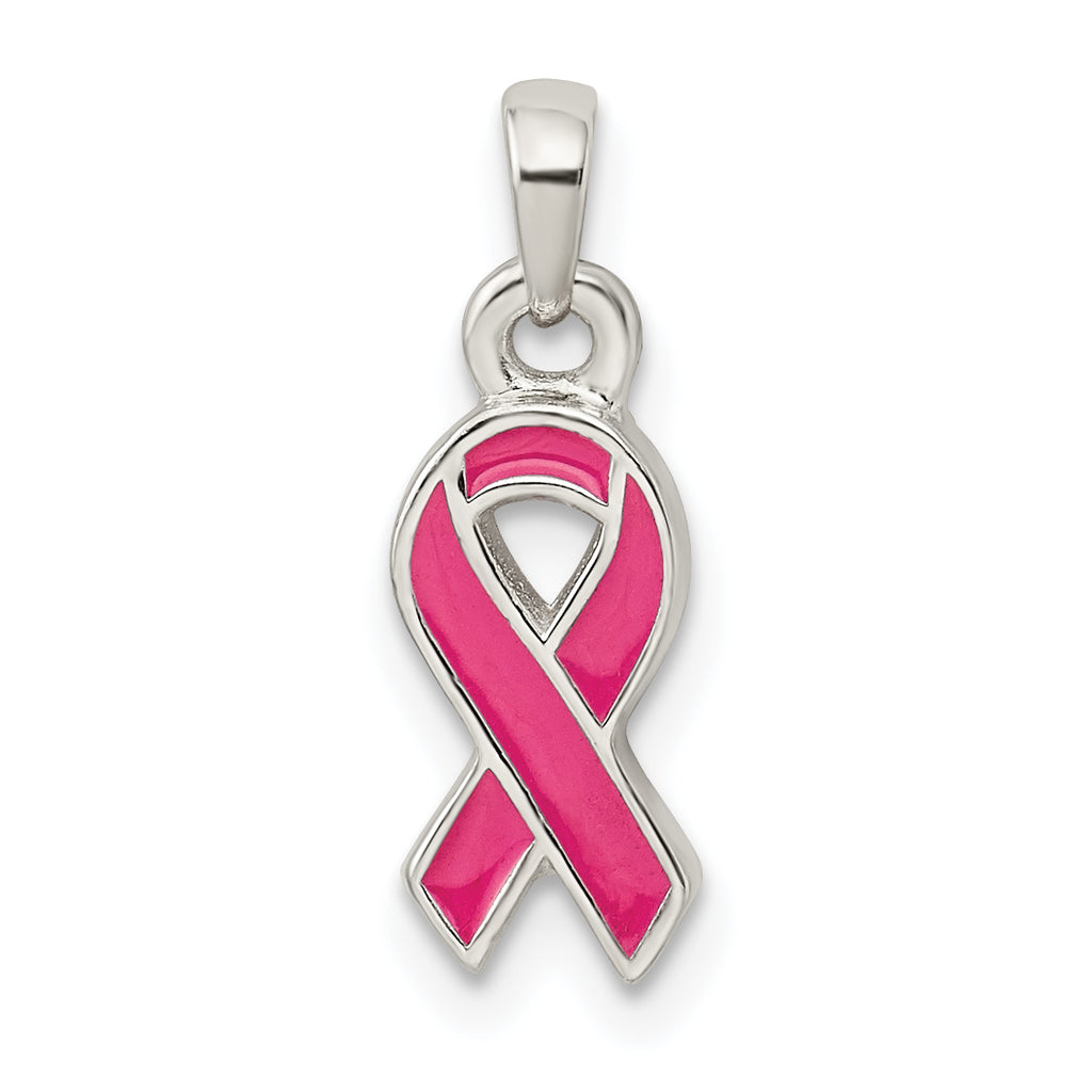Sophia Jewelers Sterling Silver Pink Enamel Ribbon Pendant Polished Finish