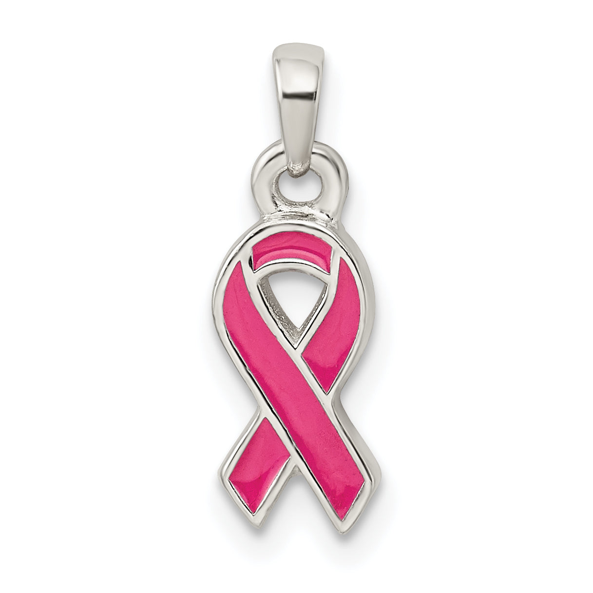 Sophia Jewelers Sterling Silver Pink Enamel Ribbon Pendant Polished Finish