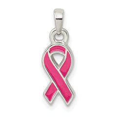 Sophia Jewelers Sterling Silver Pink Enamel Ribbon Pendant Polished Finish