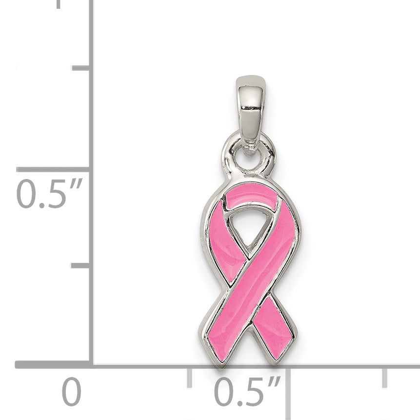 Sophia Jewelers Sterling Silver Pink Enamel Ribbon Pendant Polished Finish