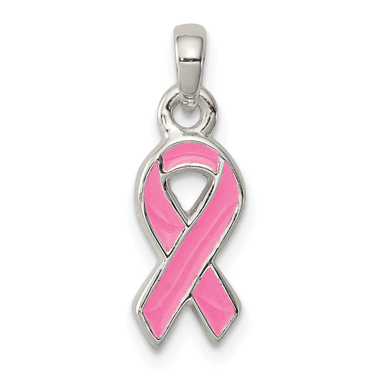 Sterling Silver Polished Pink Enameled Ribbon Pendant Main image