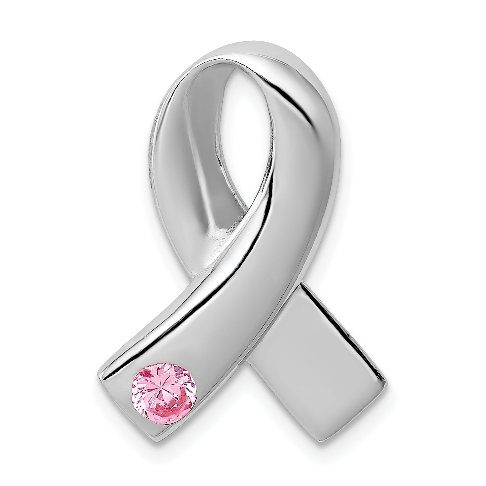 Sterling Silver Rhodium-plated Pink CZ Awareness Ribbon Pendant Main image