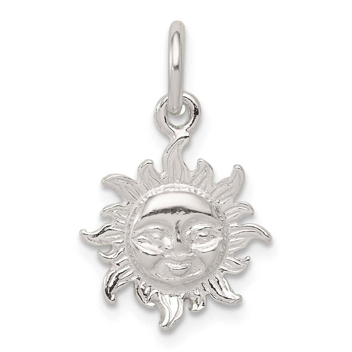 Sterling Silver Polished Face in Sun Pendant