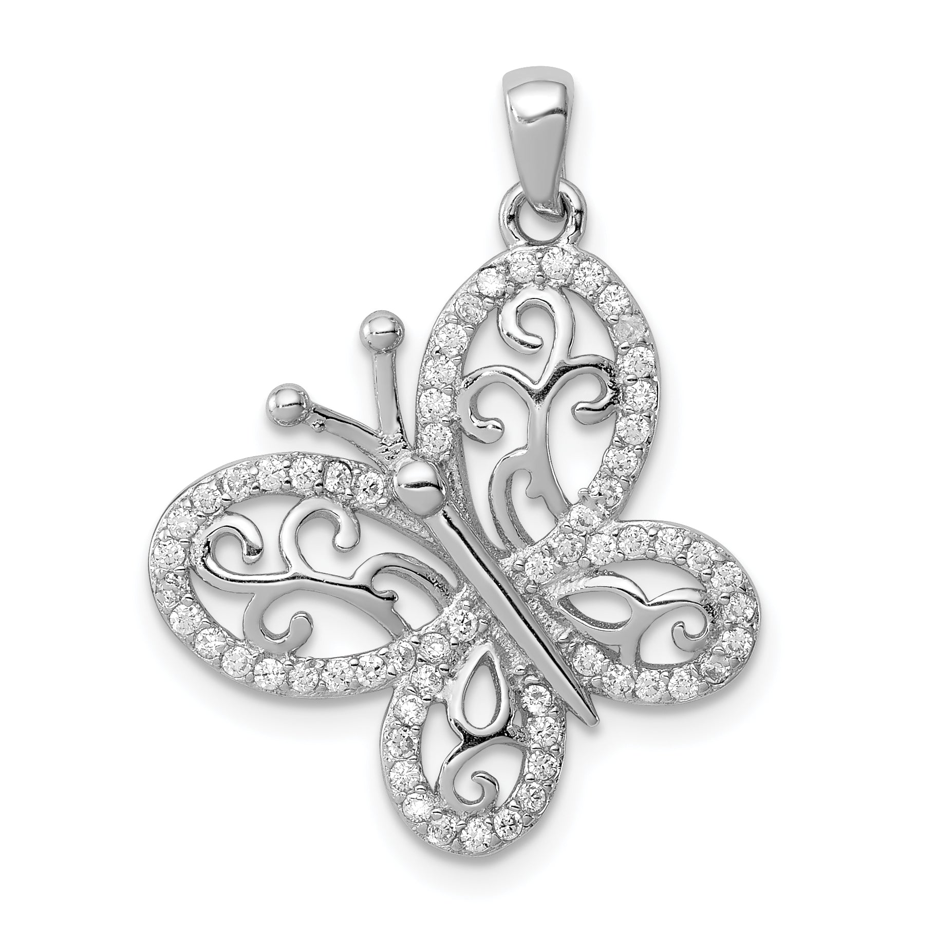 Sterling Silver Rhodium-plated Polished CZ Butterfly Pendant Main image