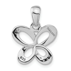 Sterling Silver 925 Butterfly Pendant with Rose CZ Satin Finish