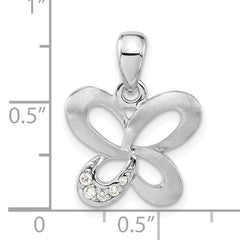 Sterling Silver 925 Butterfly Pendant with Rose CZ Satin Finish