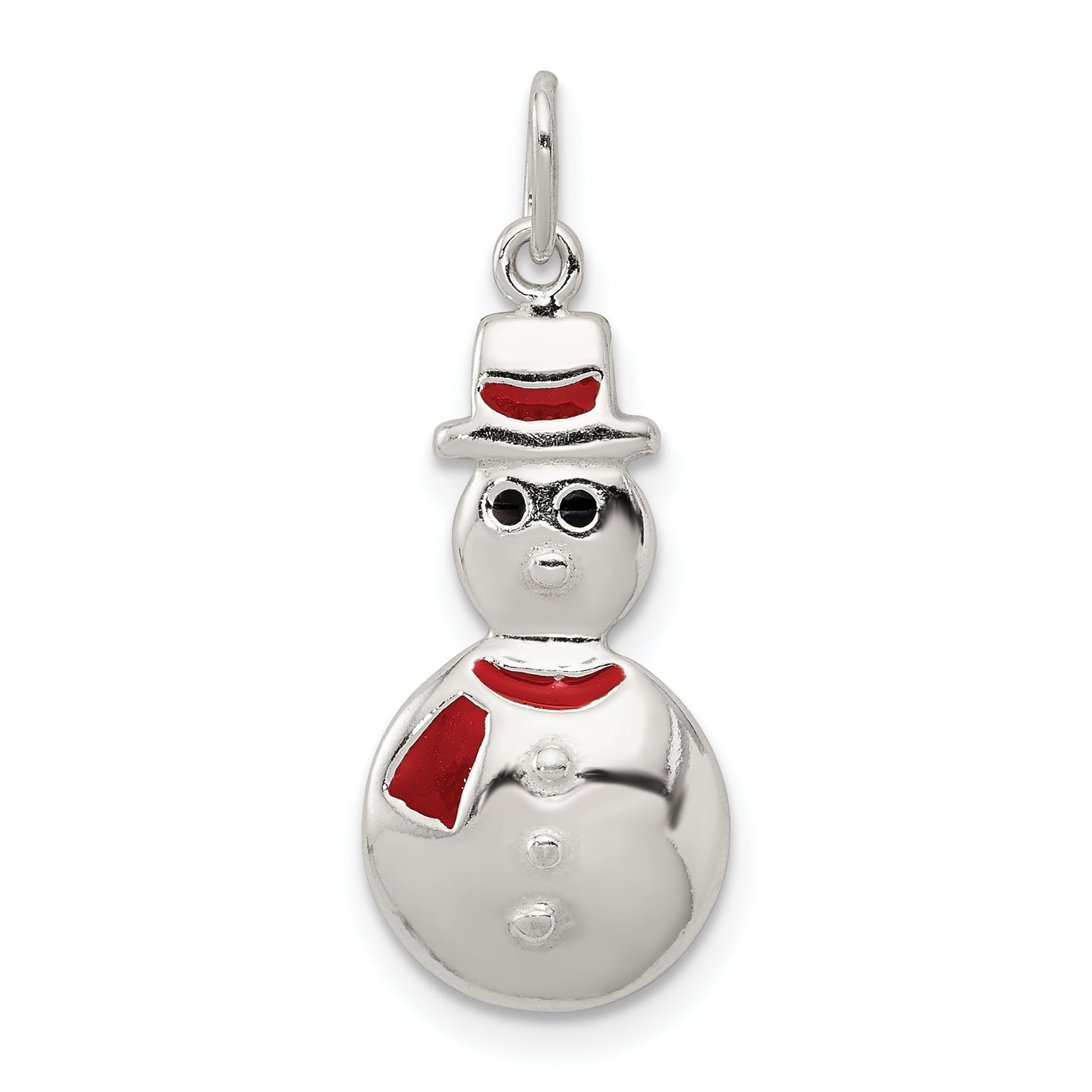Sterling Silver Polished Enamel Snowman Pendant Main image