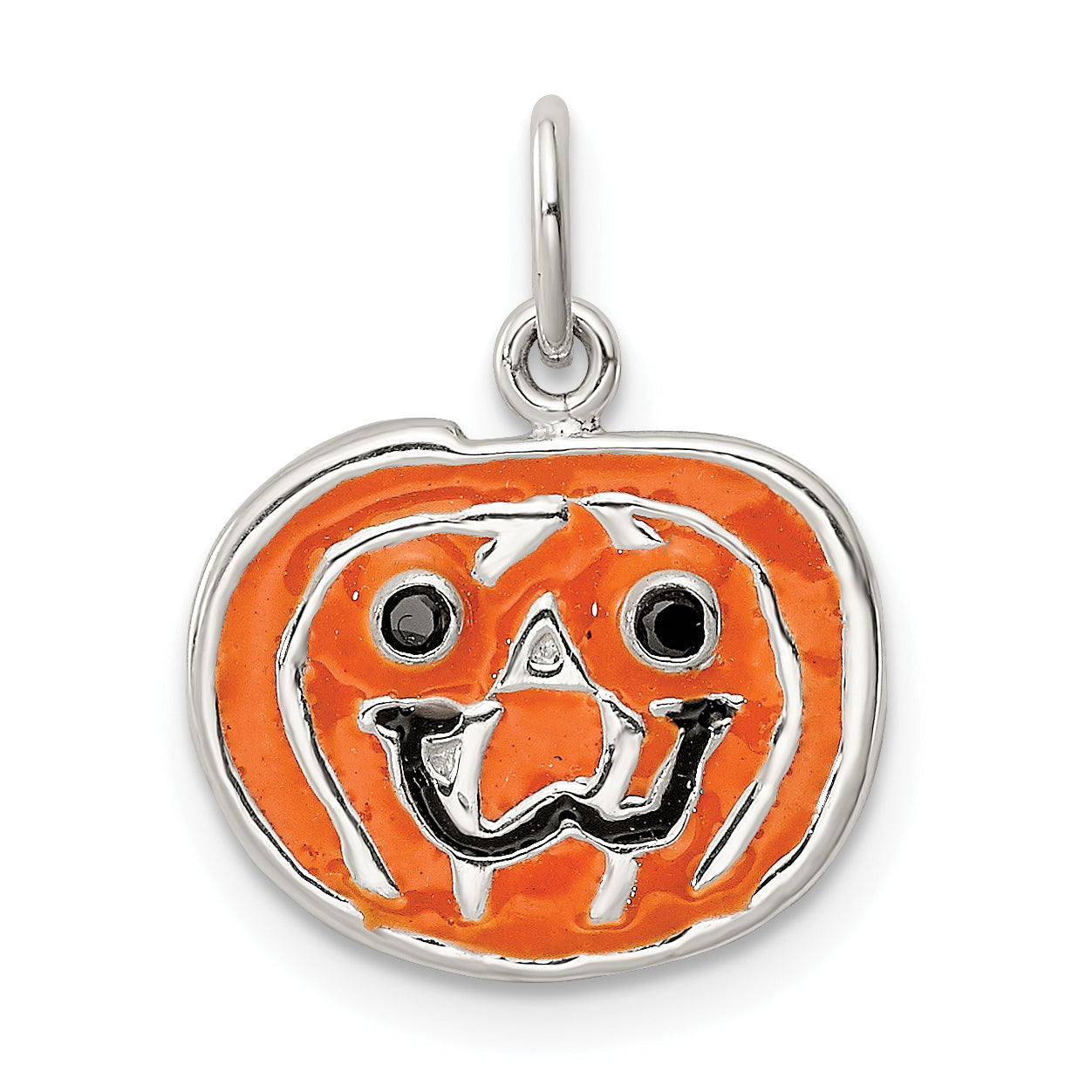 Sterling Silver Polished Enamel Pumpkin Pendant Main image