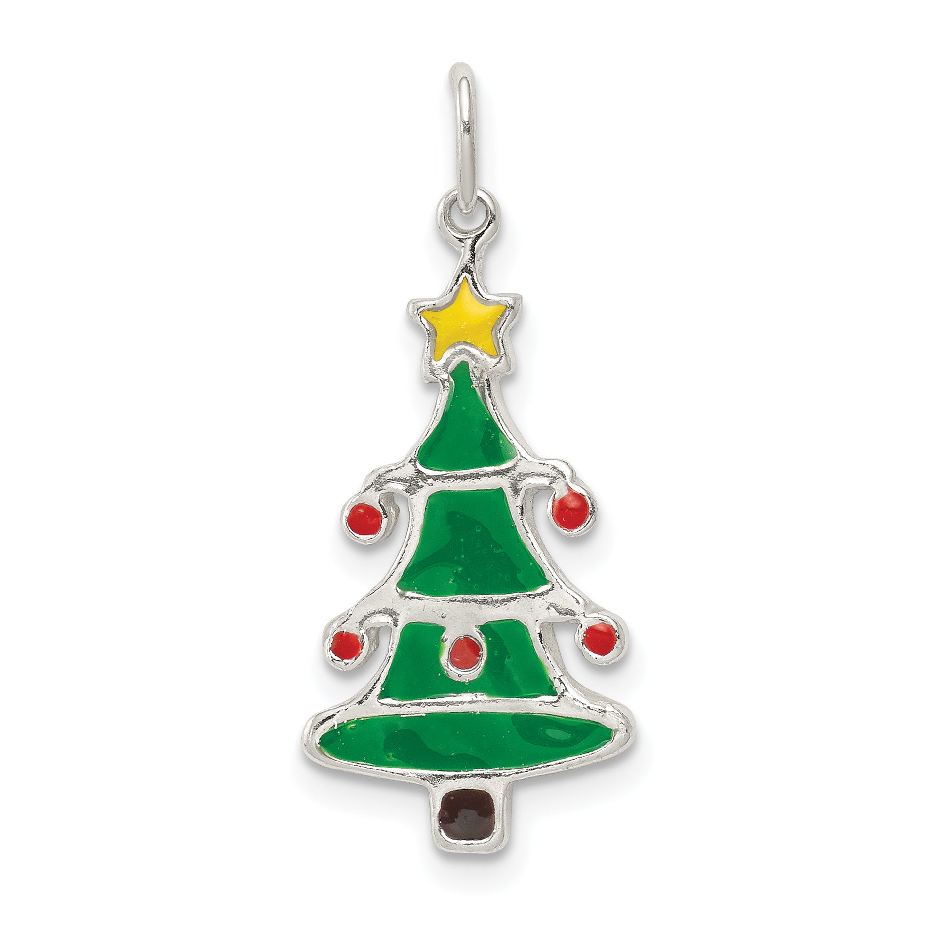 Sterling Silver Polished Enamel Christmas Tree Pendant Main image