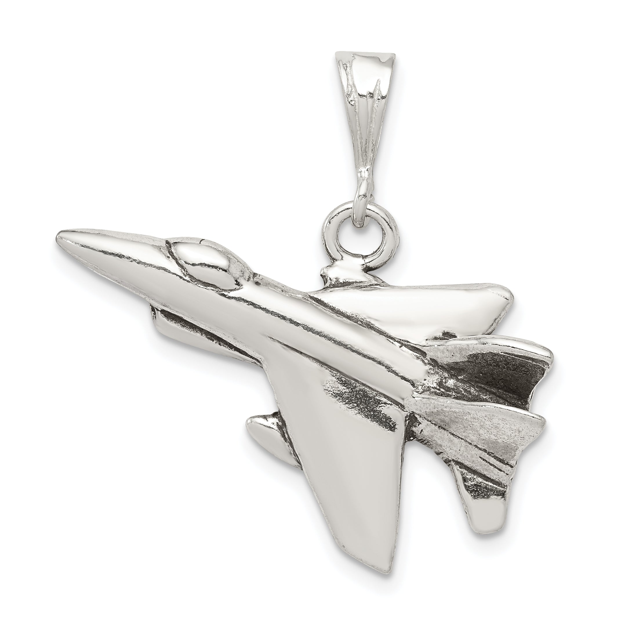 Sterling Silver Antiqued Jet Fighter Angled Pendant Main image