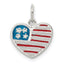 Sterling Silver Polished Enamel American Flag Heart Pendant