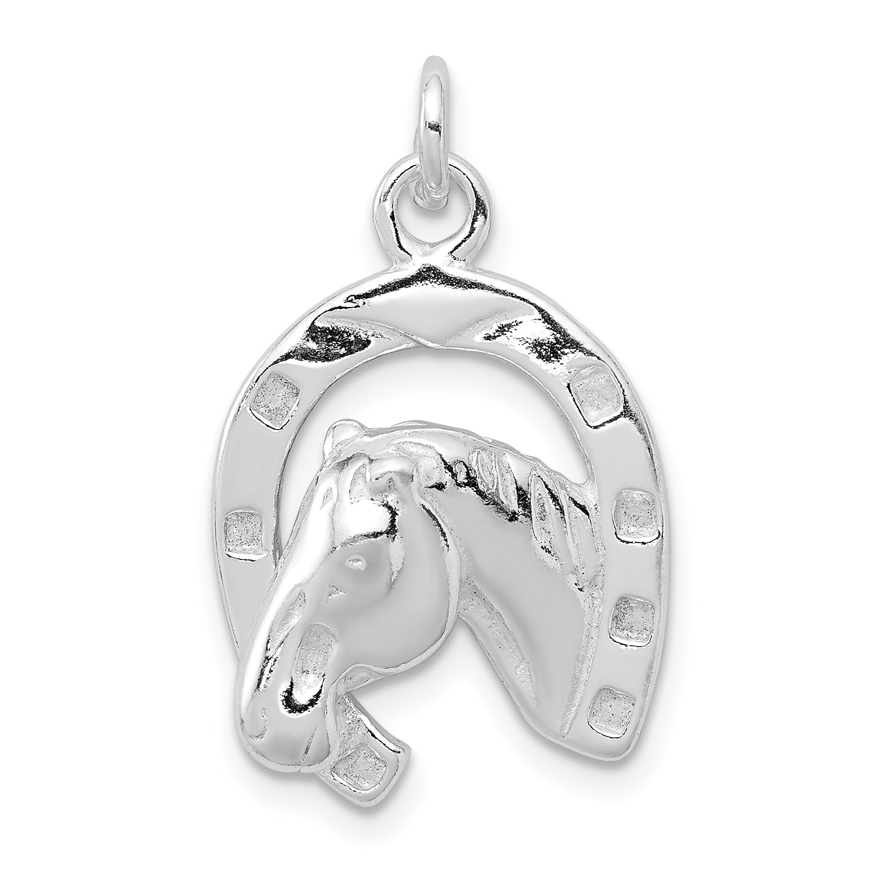 Sterling Silver Polished Horseshoe with Horse Head Pendant Main image