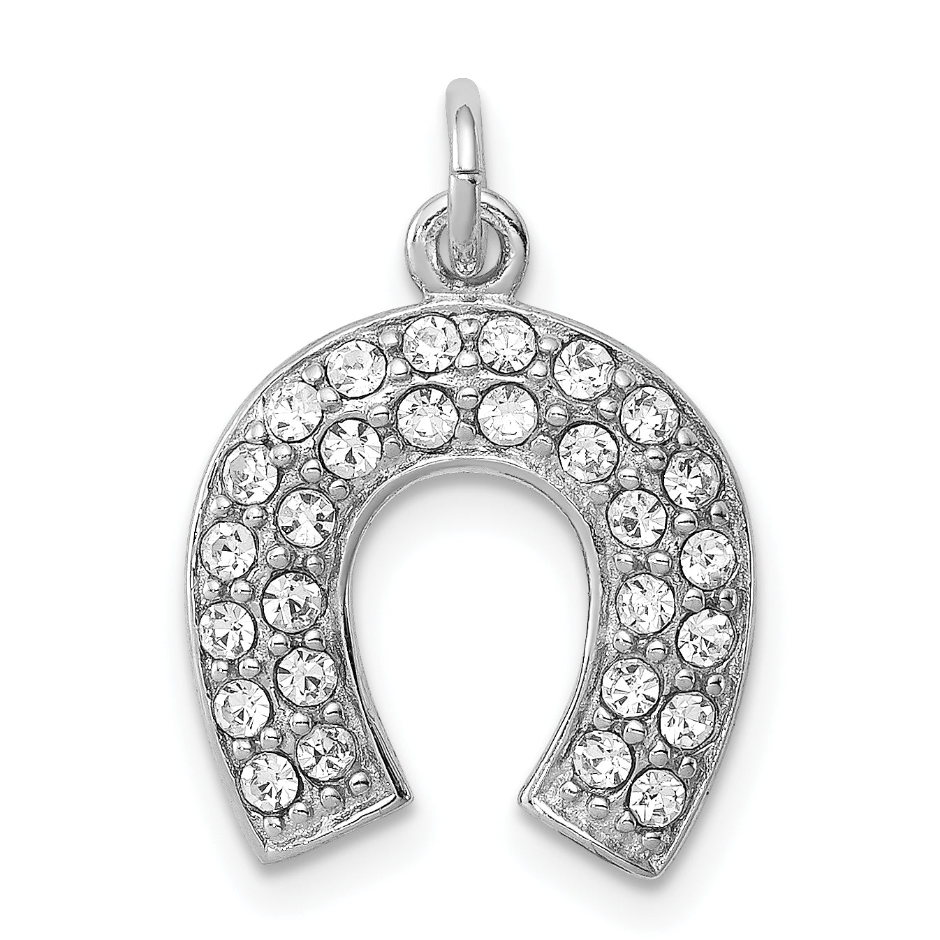 Sterling Silver Rhodium-plated Horseshoe w/Crystal Pendant Main image