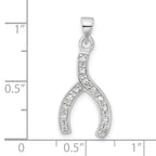 Sterling Silver 925 Wishbone Pendant with White CZ Rhodium Polish
