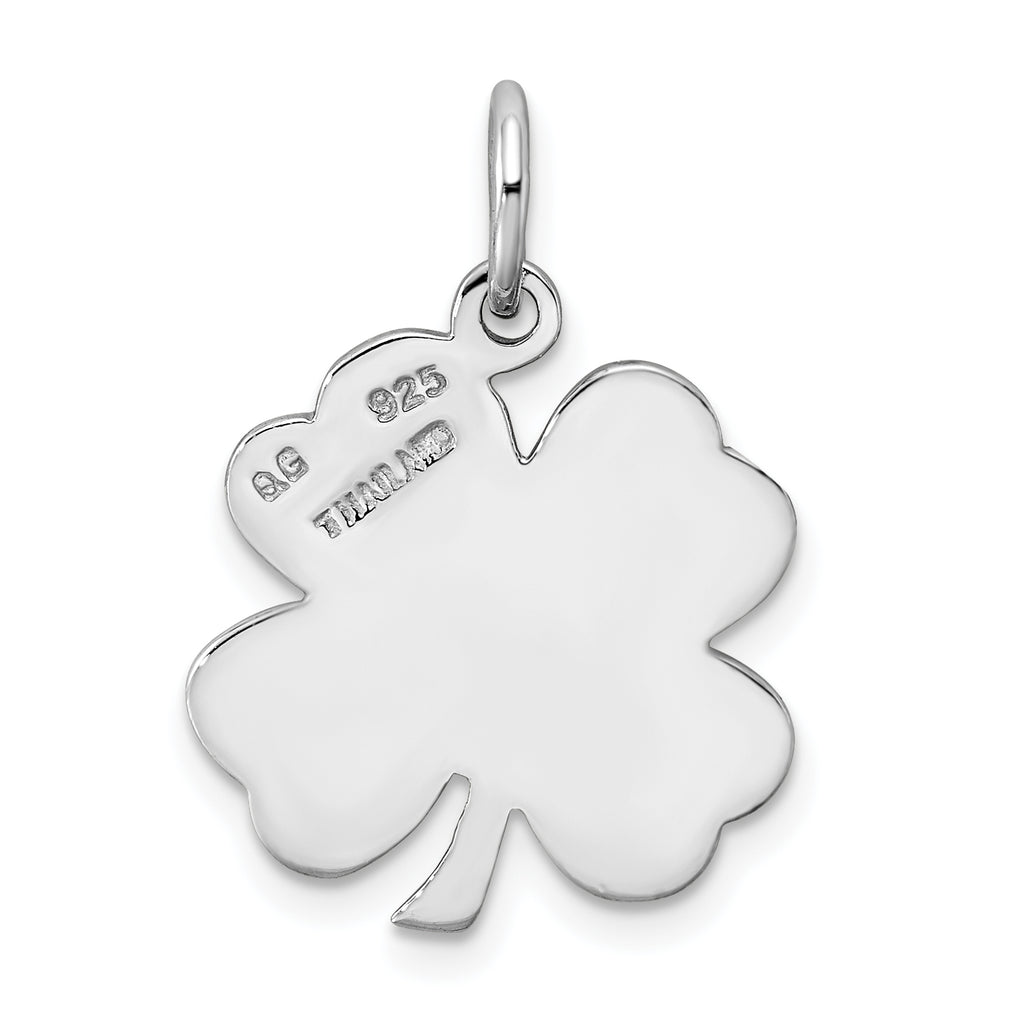 Men's Sterling Silver 925 Four Leaf Clover Pendant Polished Rhodium Elegance