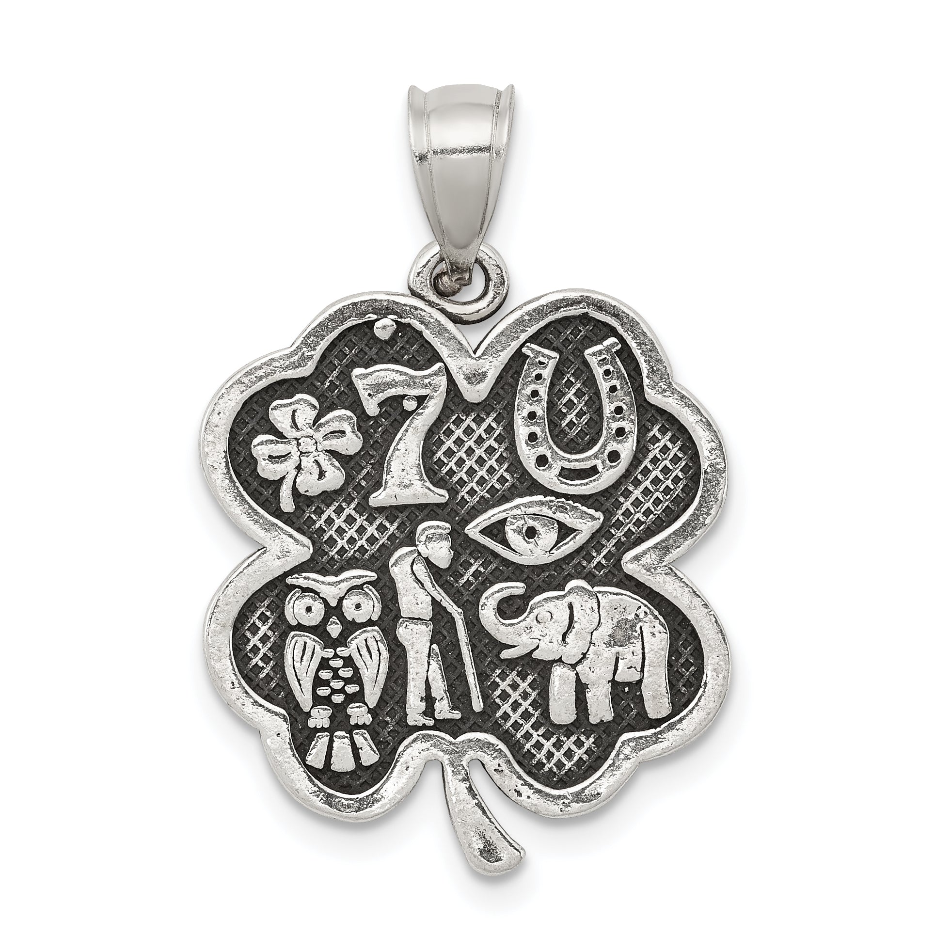 Sterling Silver Antiqued Good Luck Icon Clover Pendant Main image