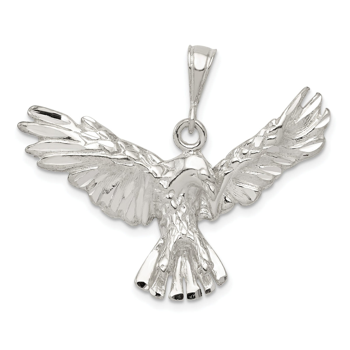 Eagle Pendant in Sterling Silver, 27mm Textured & Diamond-Cut - Sophia Jewelers Main image