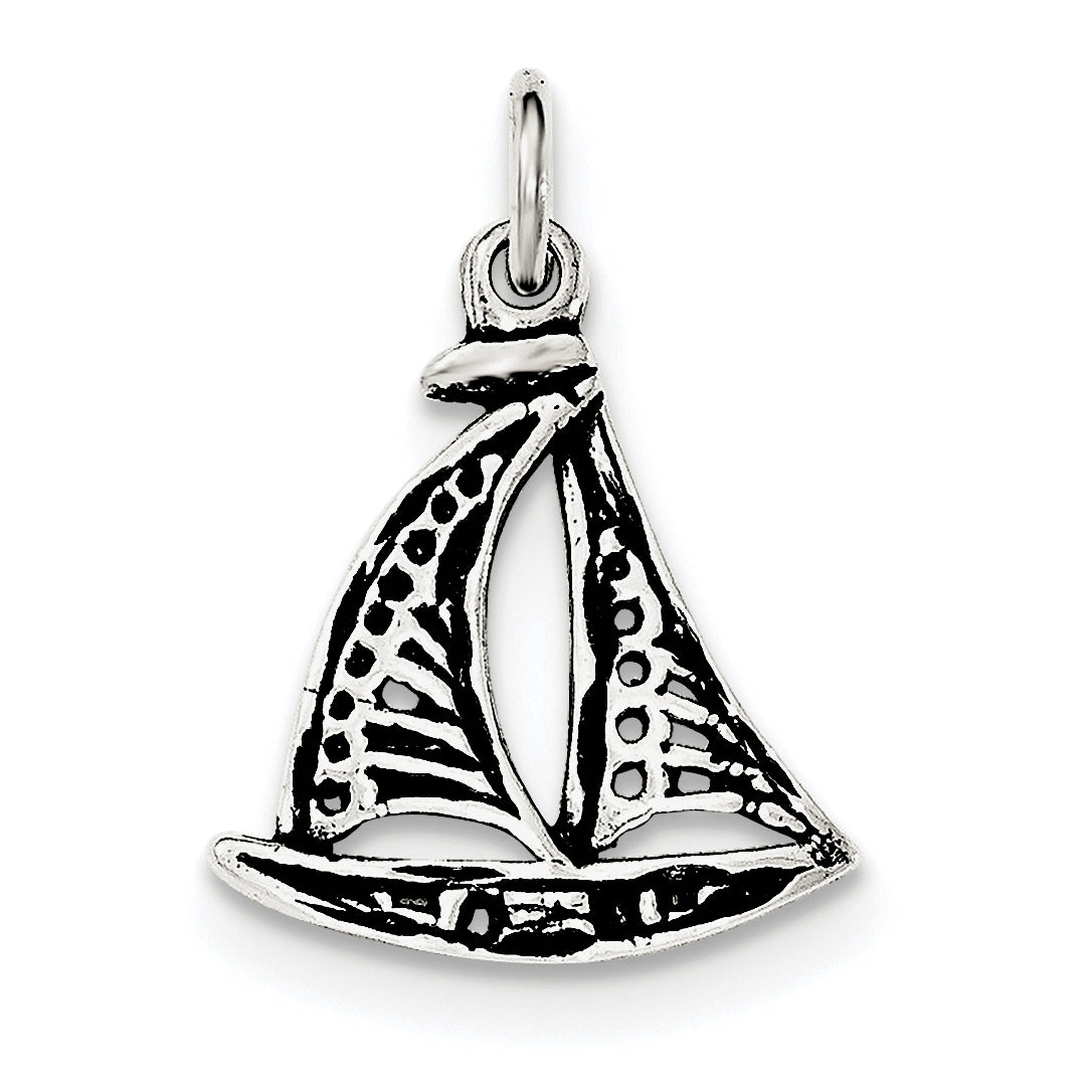 Sterling Silver Antiqued Sail Boat Pendant