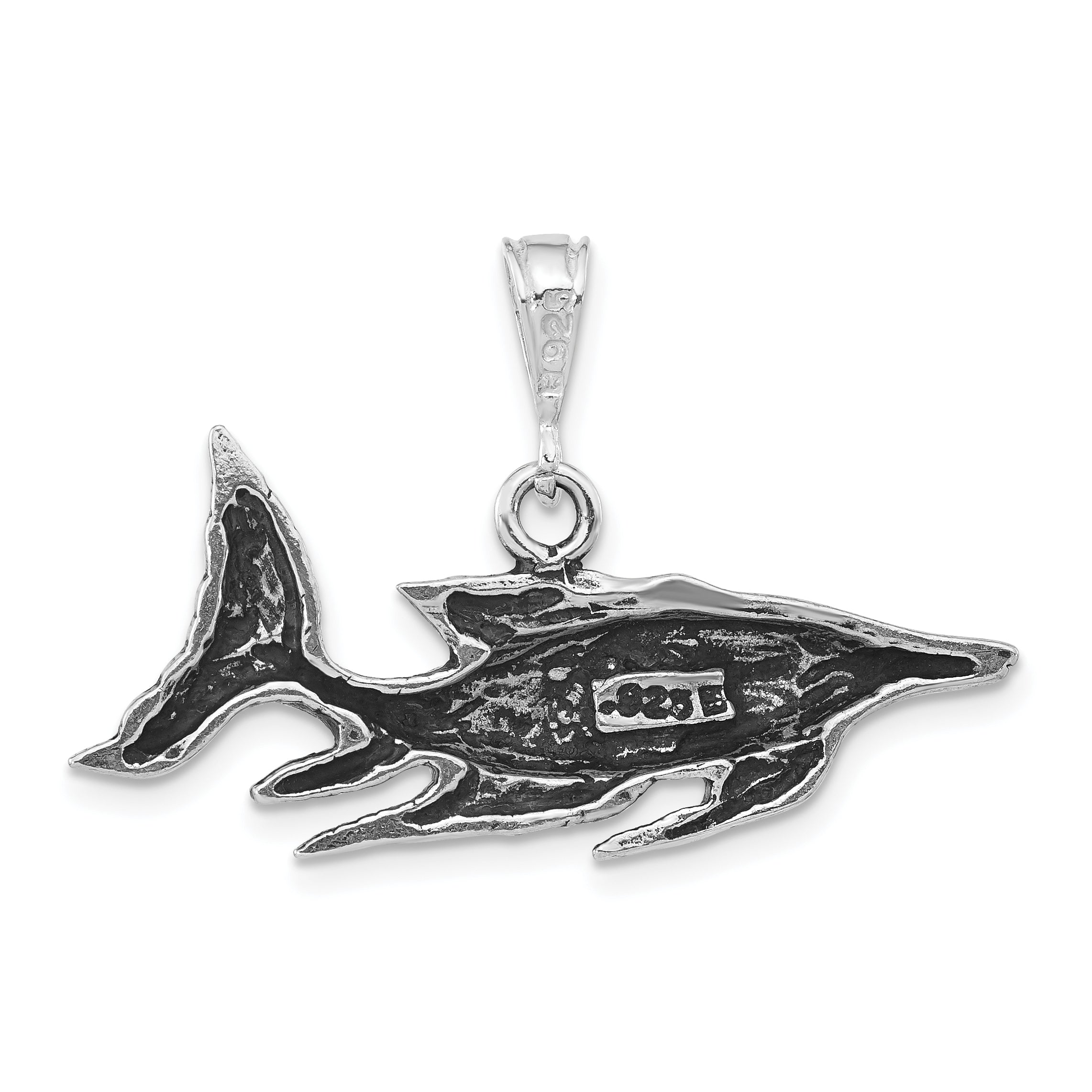 Sterling Silver 925 Unisex Textured Fish Pendant  Antiqued Finish