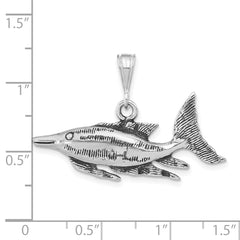 Sterling Silver 925 Unisex Textured Fish Pendant  Antiqued Finish